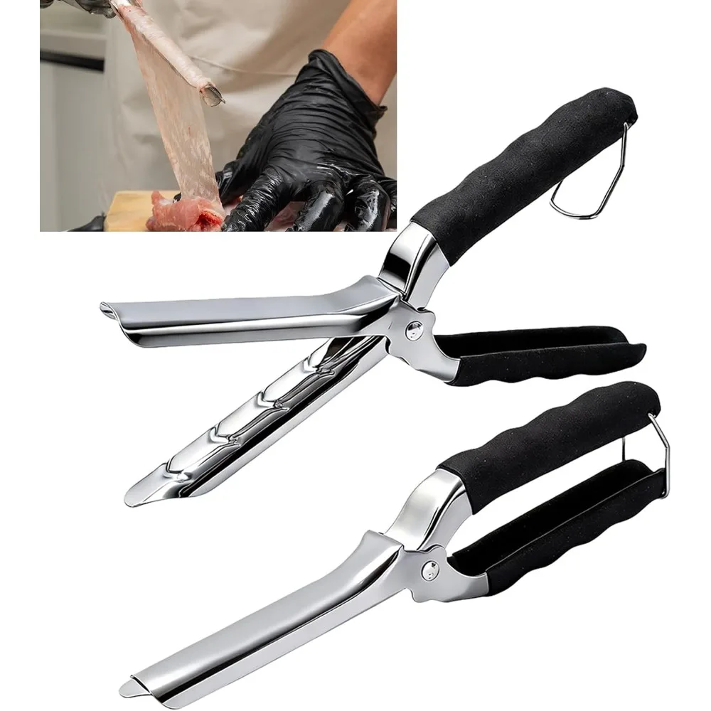 Upgraded Professional Rib Membrane Removal Tool for BBQ Prep Made of Thick 304 Food Grade Stainless Steel with Ergonomic Non Slip Full Rubber Grip Easy to Use Rib Bone Skinner Peeler and Silver Membrane Remover for Pork
