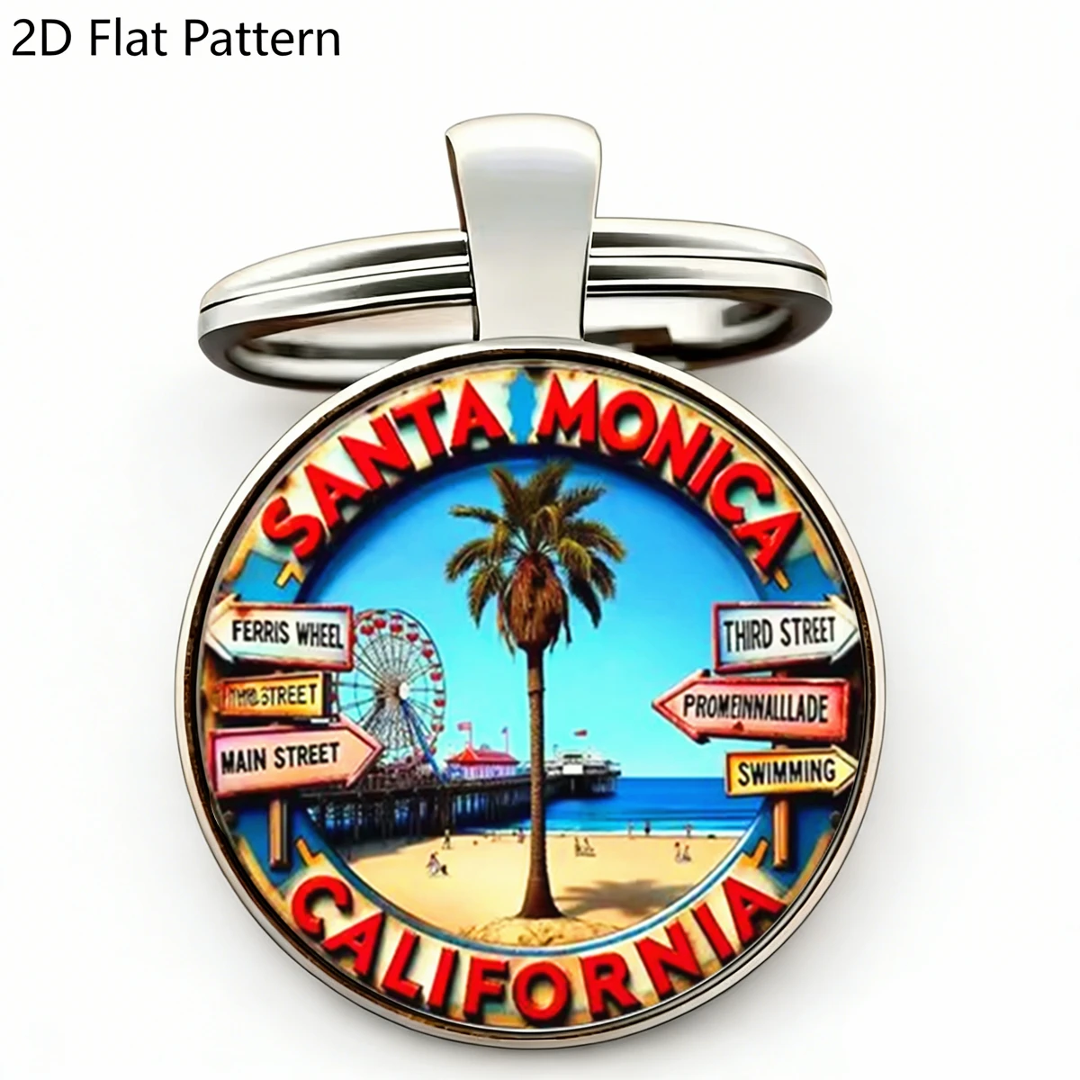 1 unidad Llavero de Los Ángeles, diseño de Santa Monica Pier y Venice Beach, amuleto de viaje vintage de California, recuerdo para coche y mochila