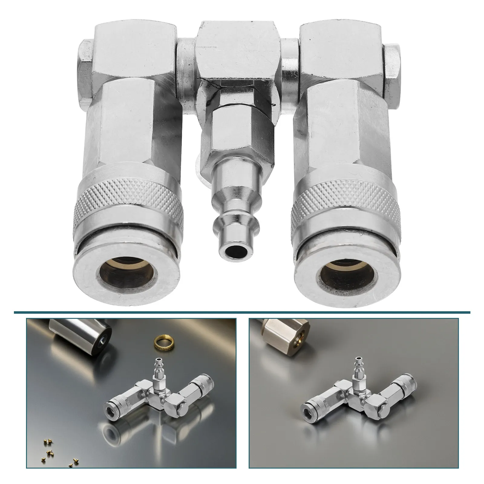 

360 Degree Rotating 2-Way Air Splitter Heavy Duty Swivel Coupler For Pneumatic Systems Universal Air Hose Fitting