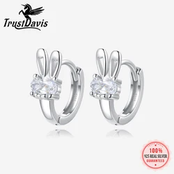 TrustDavis Girls 925 Sterling Silver Cute Rabbit CZ Tiny Hoop Earrings for Girls Wedding Party Fine S925 Jewelry DS3930