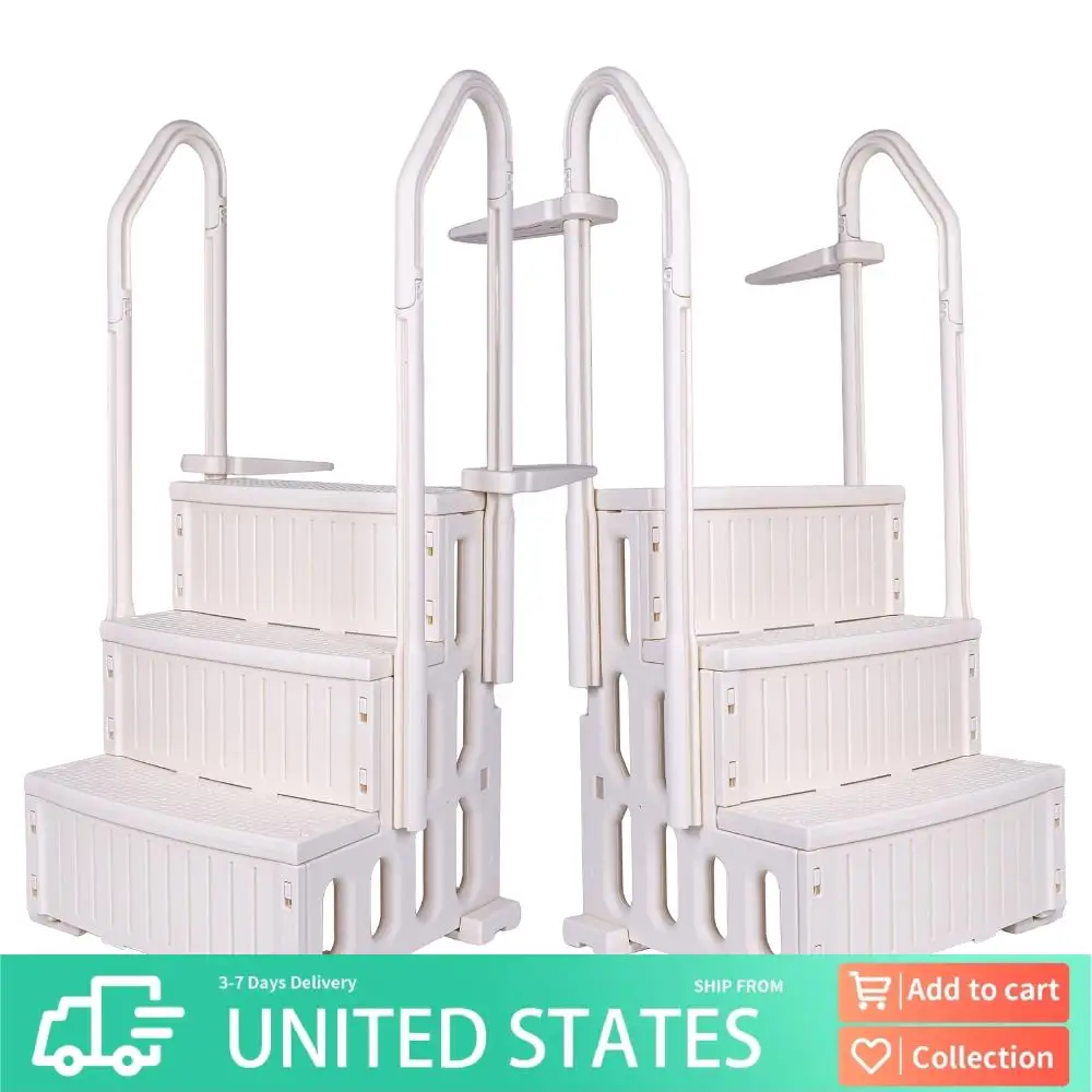 

Plastic Pool Escalator Anti-Slip Above Ground Pool Step Detachable W/Double Handrail Safety Stair Entry System with Handrails