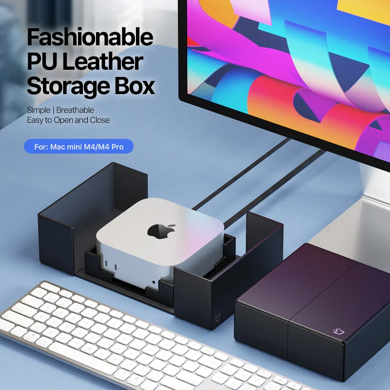 

Защитный чехол для компьютера из искусственной кожи для Mac Mini M4/m4Pro с крышкой, противоударный карман для хранения, держатель для ПК, кронштейн-подставка