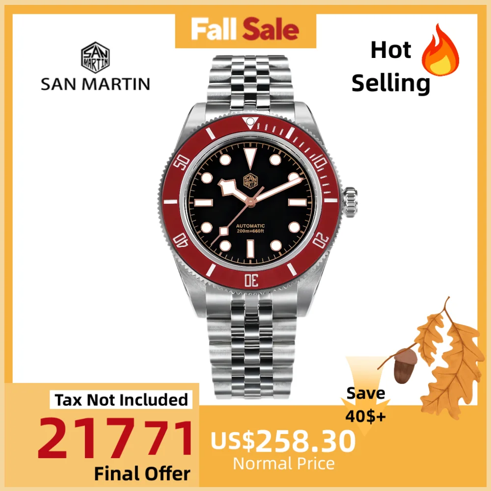 

San Martin 40mm NH35 Mens Watch Diving Mechanical Wristwatch 5-Link Bracelet Ceramic Bezel Waterproof 20Bar BGW-9 Reloj SN0128