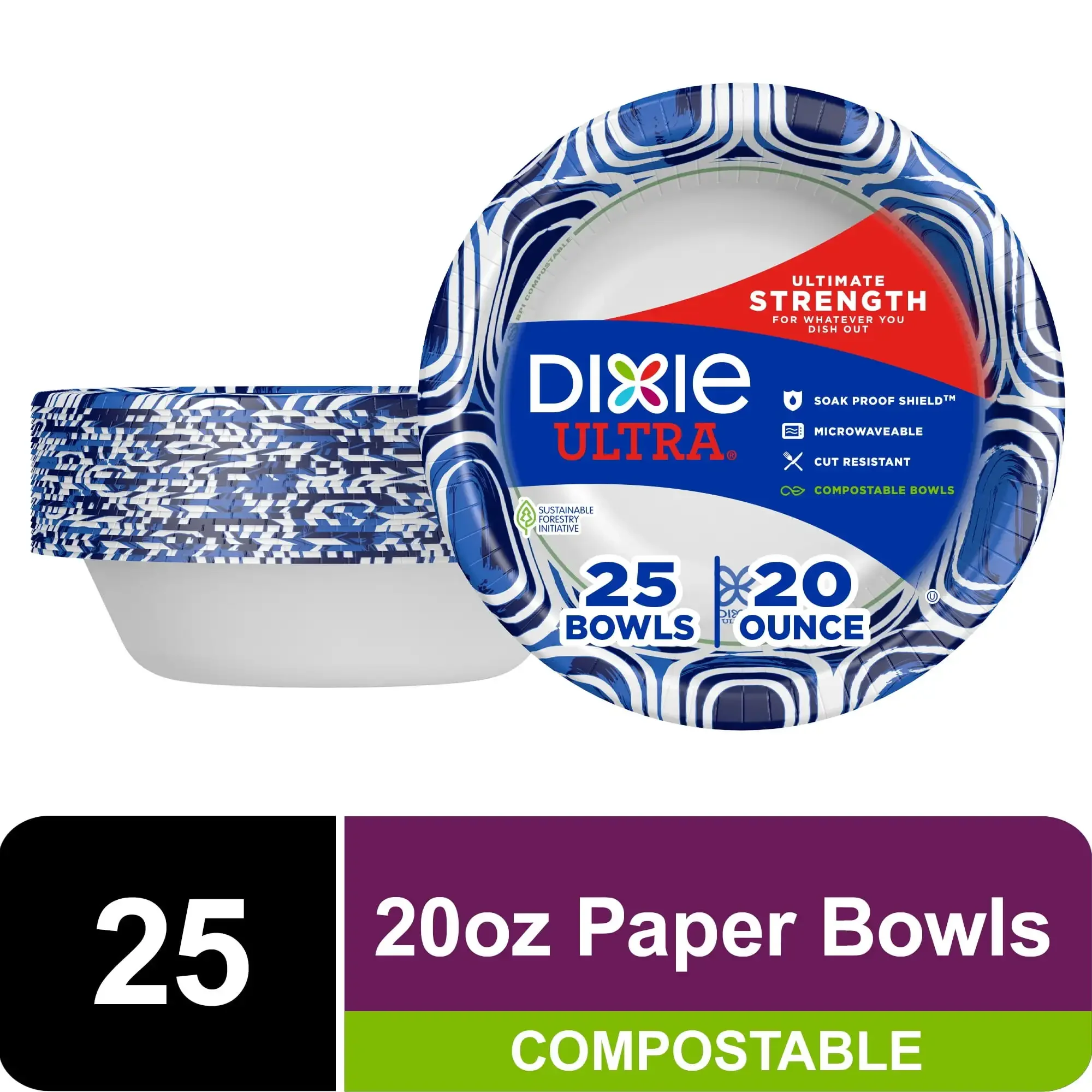 

Ultra Disposable Paper Bowls, 20 oz, Multi-Color, 25 Count