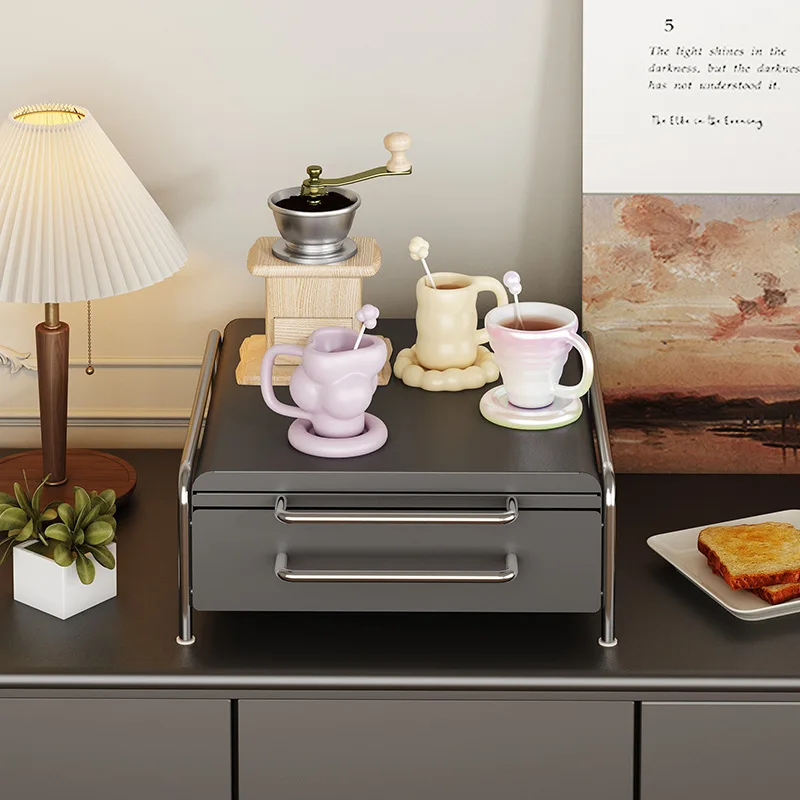 Black coffee capsule storage rack with pull-out plate, teacup and coffee utensils storage rack, hand-ground coffee machine base