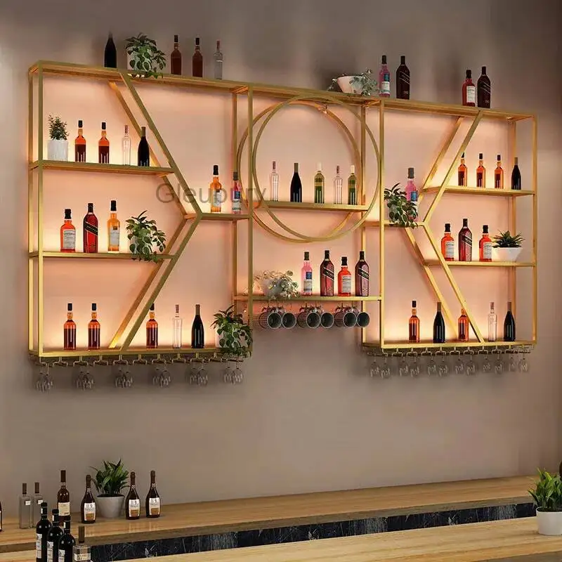 

Metal Cellar Display Cabinet Drinks Shelves Nightclub Nordic Alcohol Cabinetwall Mounted Wine Mueble Para Vinos Bar Furniture