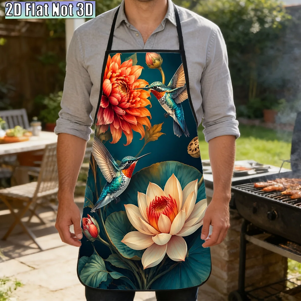 1pc Hummingbird & Apron Suitable For Home Kitchen, Baking, Reusable Apron With Hummingbird Dancing Among Flowers, Multipurpose G