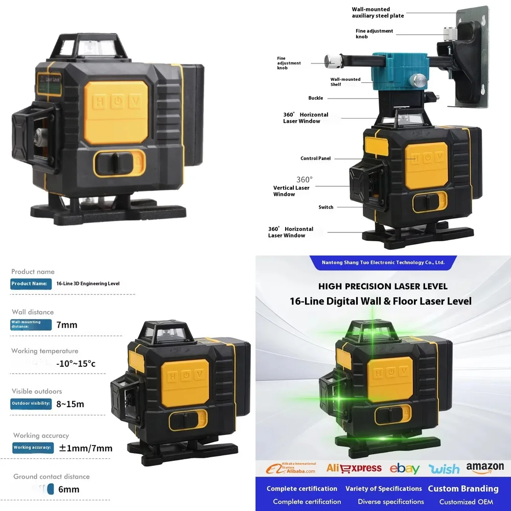 

Industrial Green Beam Level 16Line 3D Auto Rotary SelfLeveling Cross Line for DIY Home Improvement Construction