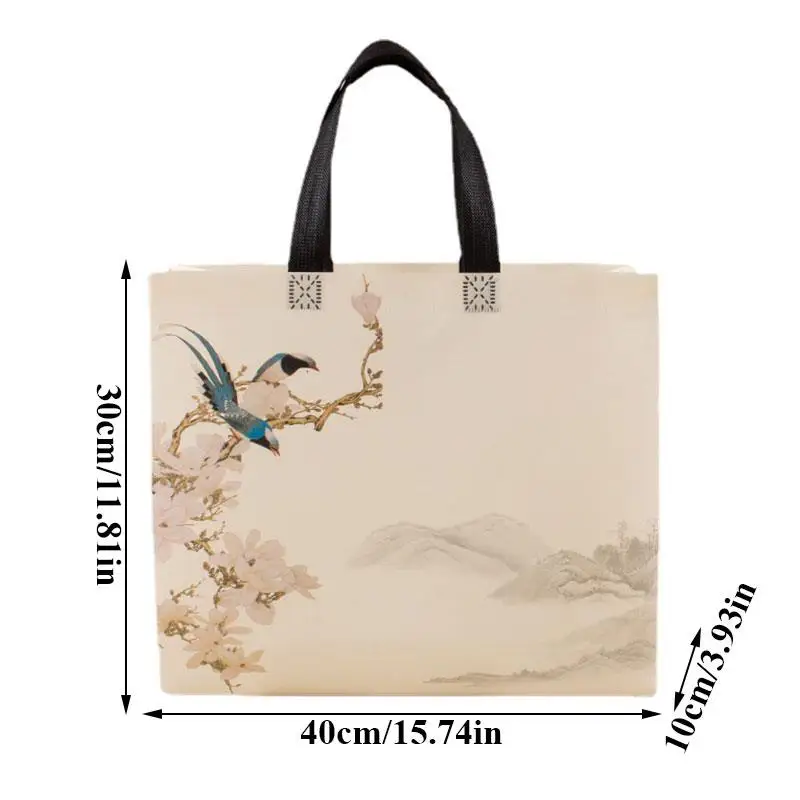 Non-woven Shopping Bag Eco Bag Large Capacity Portable Storage Pouch Flower Bird Print Handbag Reusable Foldable Shoulder Bag