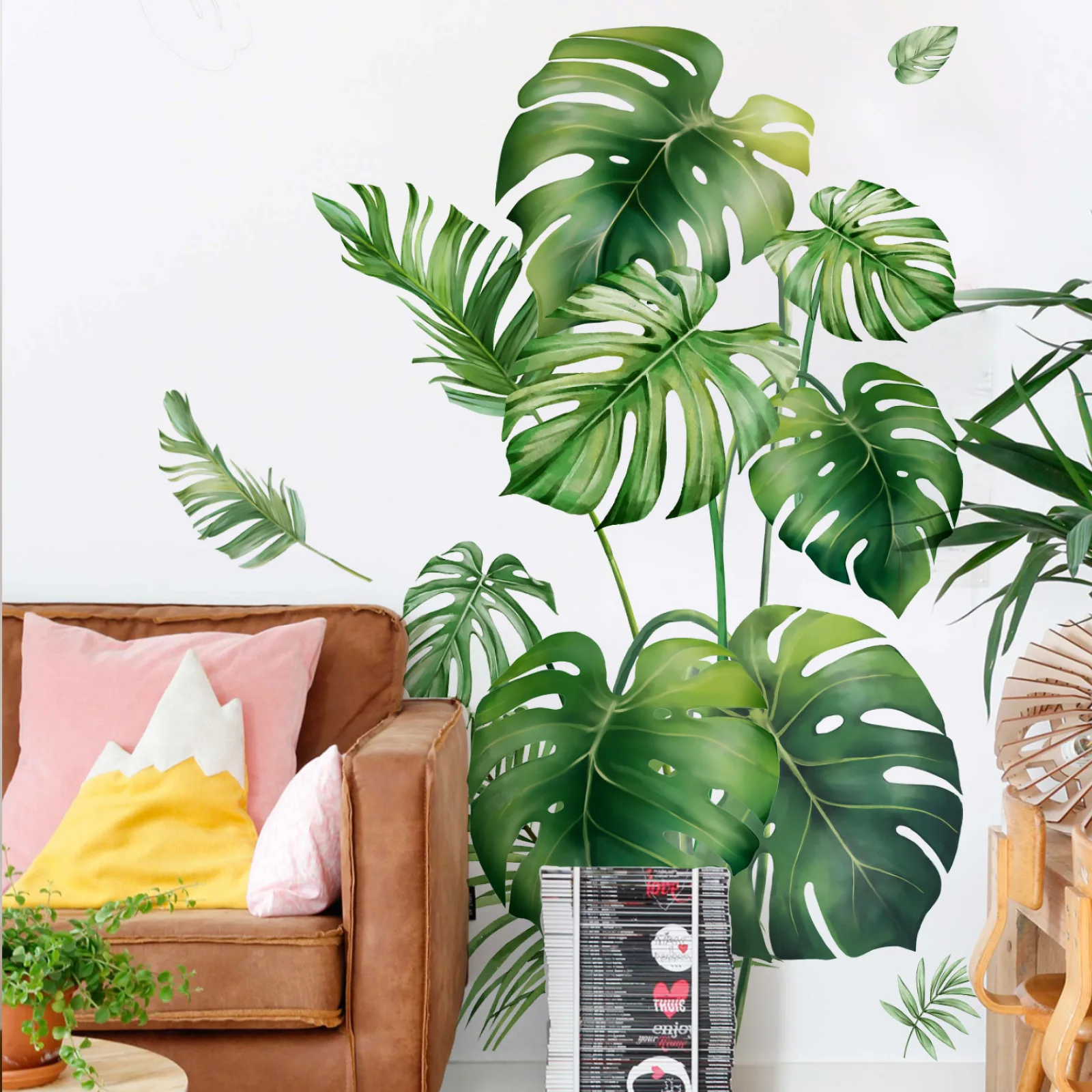 Europe Large Size Green Plant Wall Decal Sticker for Home Decoration Monster Leaf Design Easy To Apply and Remove Home Wall Art view 5