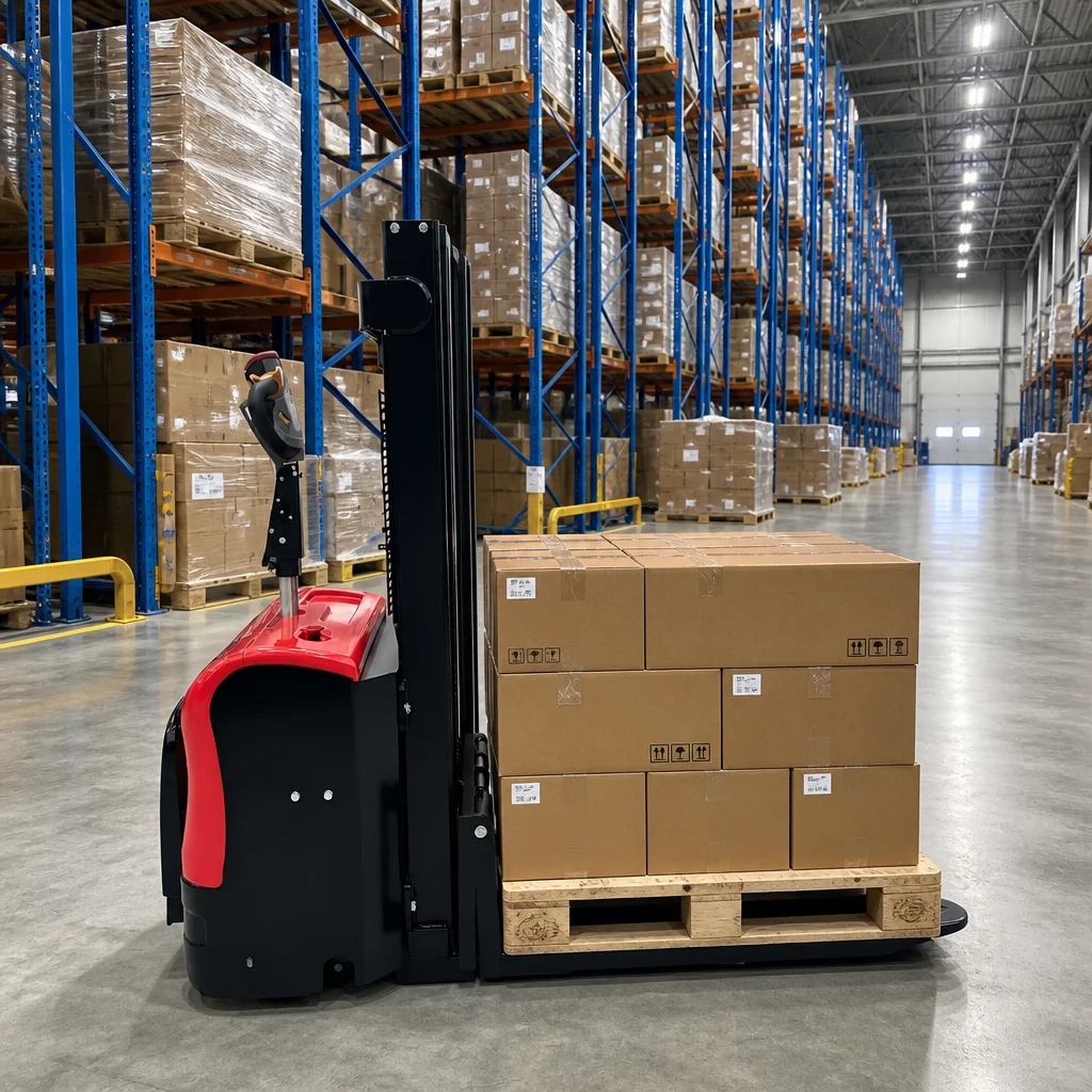 CE Approved Hydraulic Lifting Electric Stacker 1.5Ton Straddle Leg Design Warehouse Pallet Stacking Equipment
