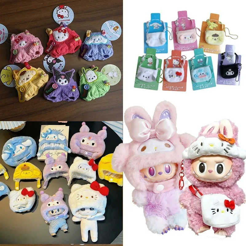 

For Labubu Doll Sanrio Clothing Hello Kitty Kuromi Melody Cinnamoroll Pochacco Pompompurin Plush Clothes Lanyard Messenger Bags