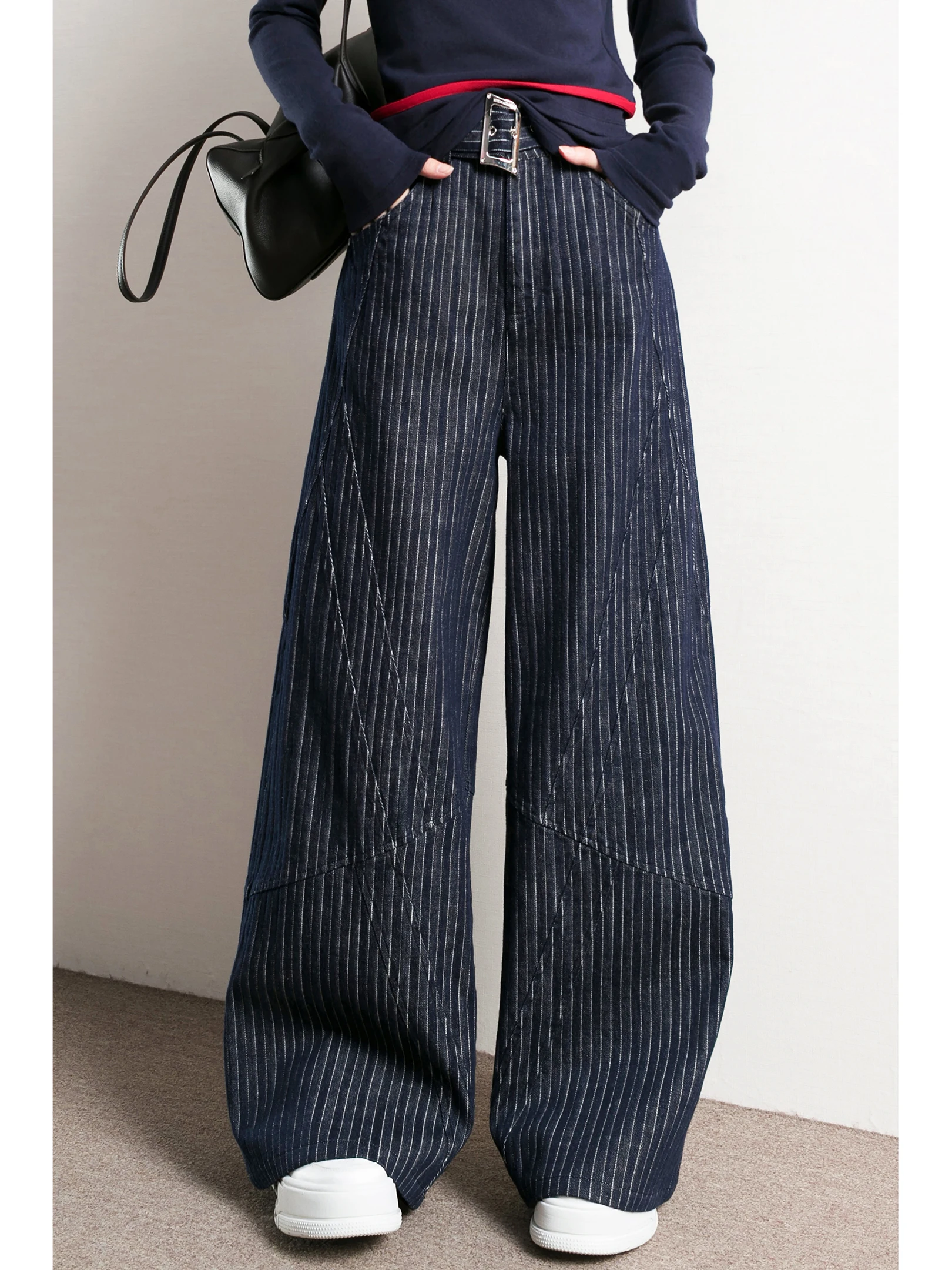 

Джинсы женские повседневные широкие TidePA Extended Thi Heel oes Partner, из денима с эффектом пэчворк, с глубокими синими полосами, в стиле «knife denim»