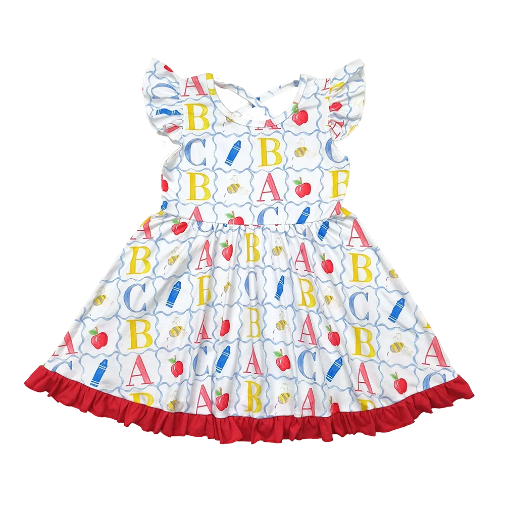 

GSD2258Baby Girls Summer Dress Flutter sleeves apple crayon ABC girls back to school dress