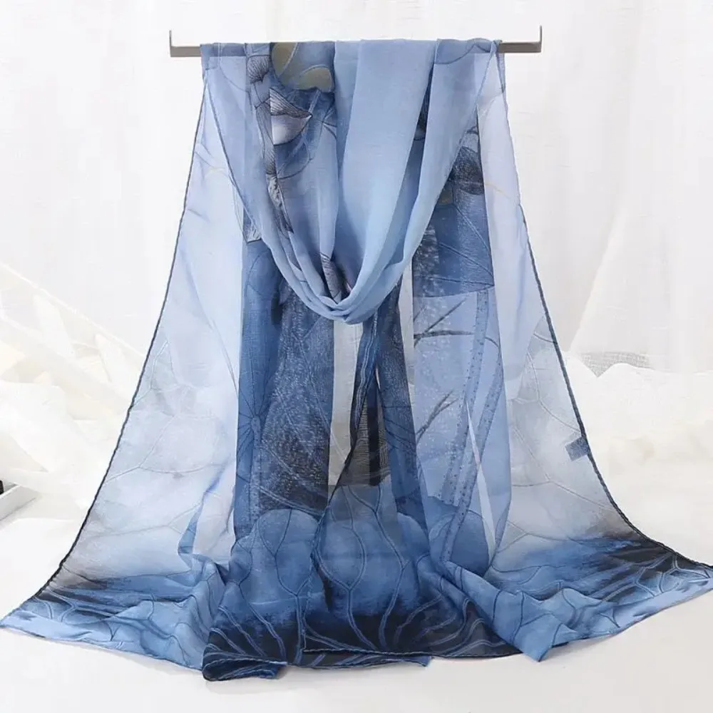 

50*150CM New Chiffon Scarf for Women Summer Lotus Print Thin Scarves Soft Sunscreen Shawl Spring Female Wrap Shawls