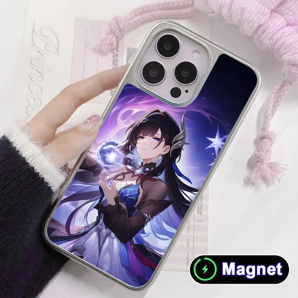 

HSR Hysilens Phone Case for iPhone 17 16 15 14 13 12 11 Air Pro Max Plus Electroplated Silver Magnet Cover