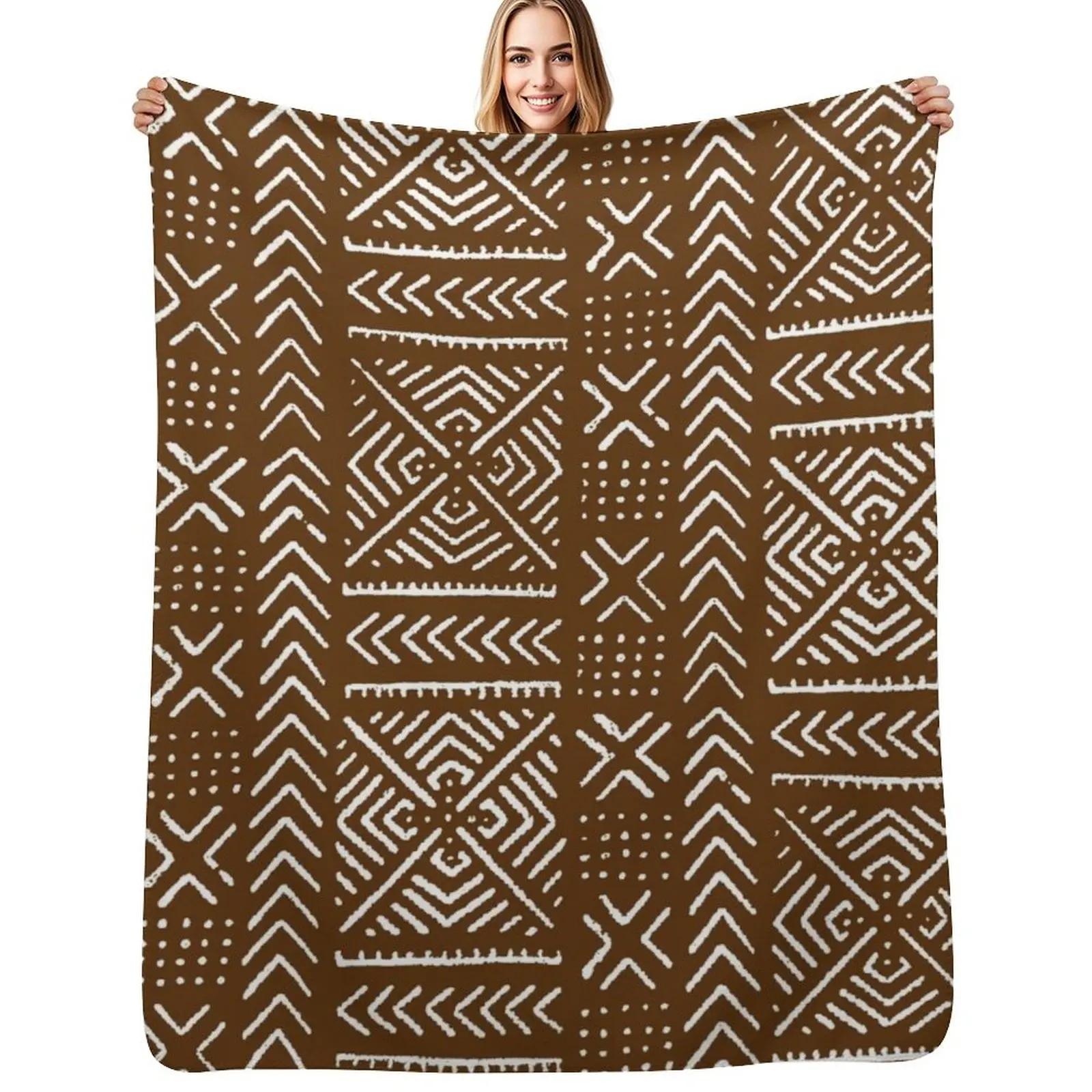 Line Mud Cloth // Brown Throw Blanket Soft Bedroom Blanket for Night Sleeping