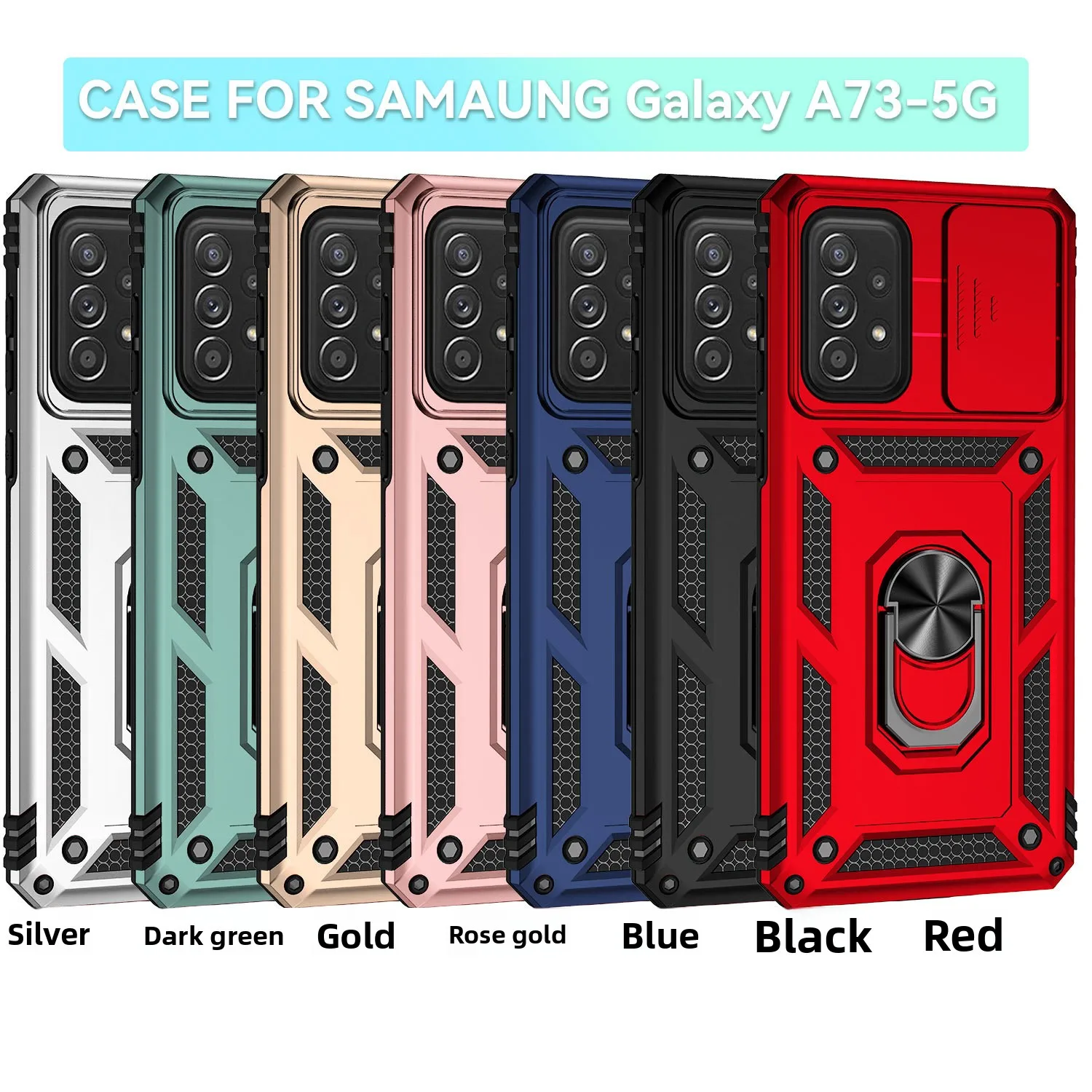 

For Samsung A73 5G Shockproof Rugged case with Ring Stand Camera protection Lens Cover Anti-drop Survivor armor phone case