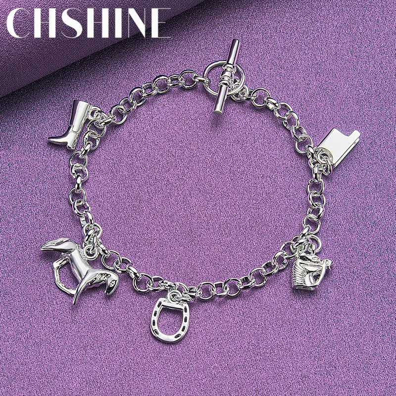 

CHSHINE 925 Sterling Silver Horse Shoe Boots Pendant Bracelet For Women Wedding Engagement Party Fashion Charm Jewelry