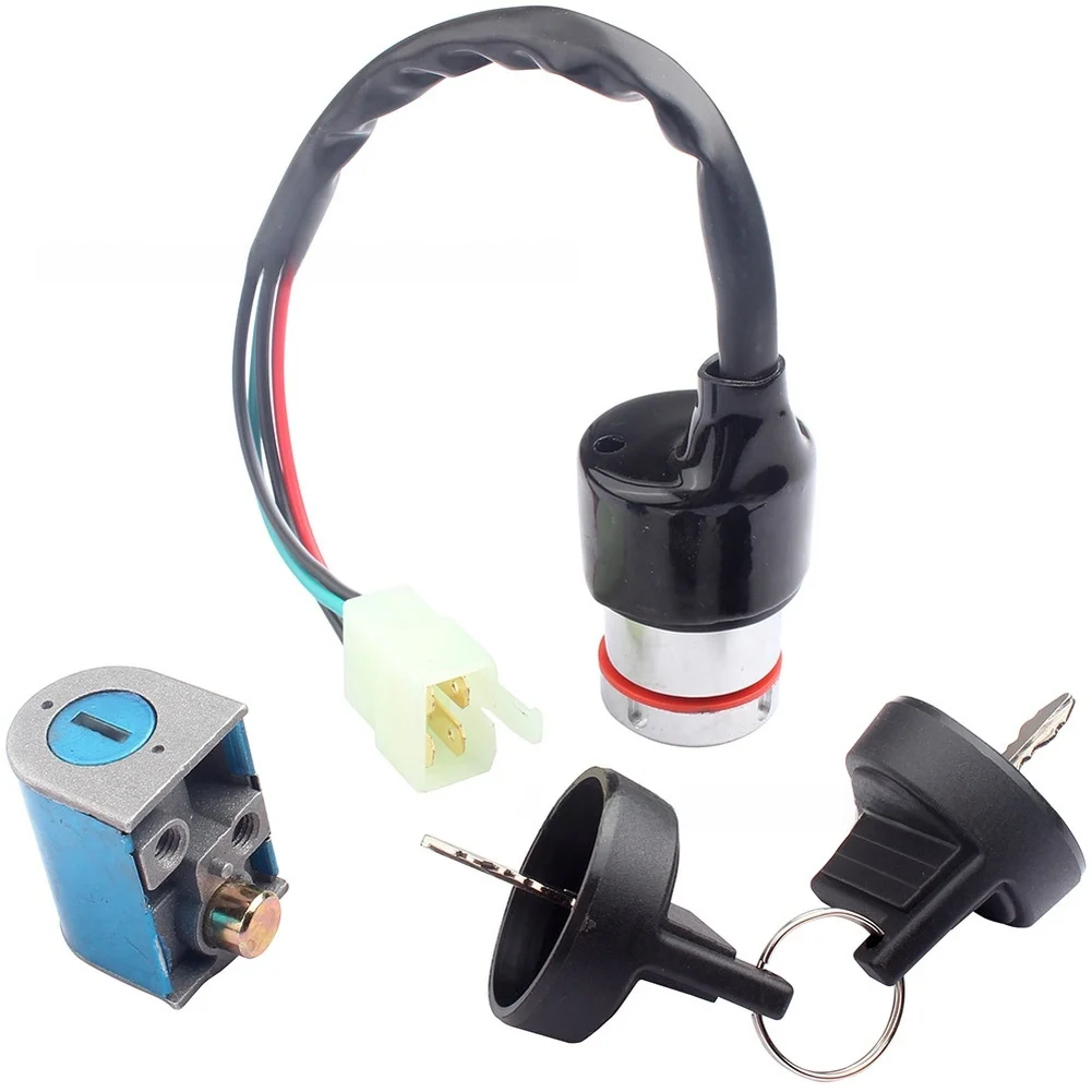 for atv Replacement Part for Black silver for atv Ignition Switch for atv Key Switch Kit Motorcycle Ignition 4-wire System 4-pin