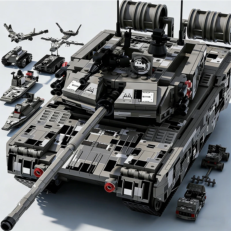 40cm  Military Building Blocks 8in1 Tank Armored Vehicle Truck Combat Vehicle Tank Model DIY Kids Toy Christmas Holiday Gift