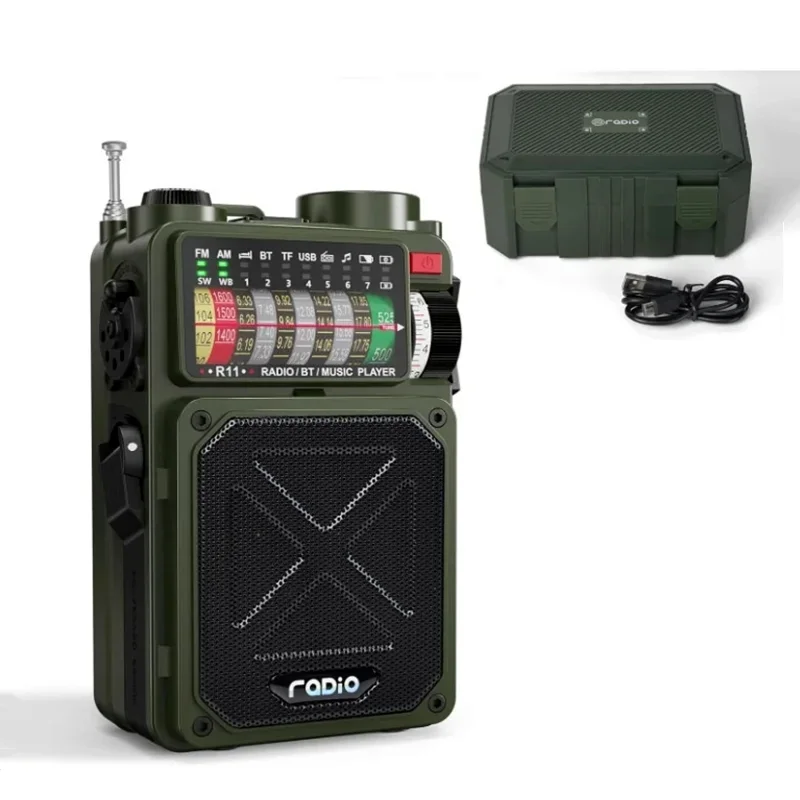 

Portable Bluetooth Solar Radio USB Playback TF Card Solar Power Bank Hand-cranked Flashlight Fullband Radio Camping Disaster Kit