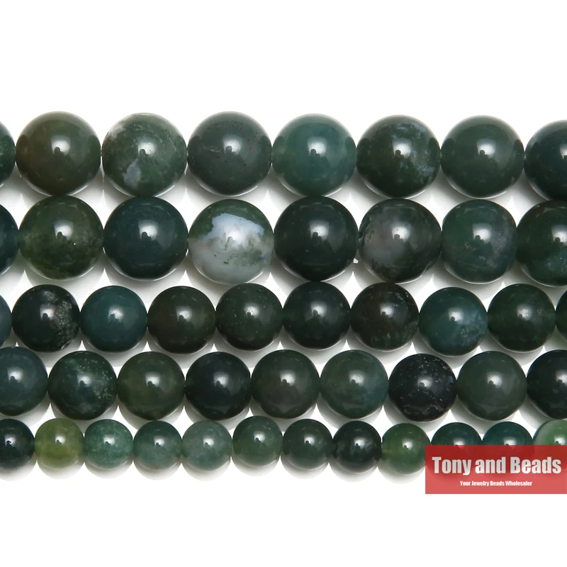 Green Moss Agate Round Gem Beads 15\