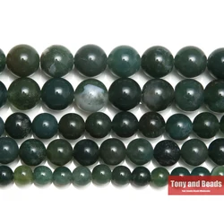 Green Moss Agate Round Gem Beads 15