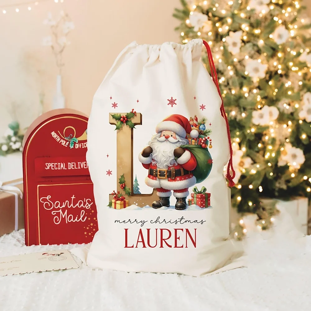 

Personalized Merry Christmas Santa Claus Gift Bags Winter Holiday Accessories Home Fireplace Decoration Children's New Year Gift