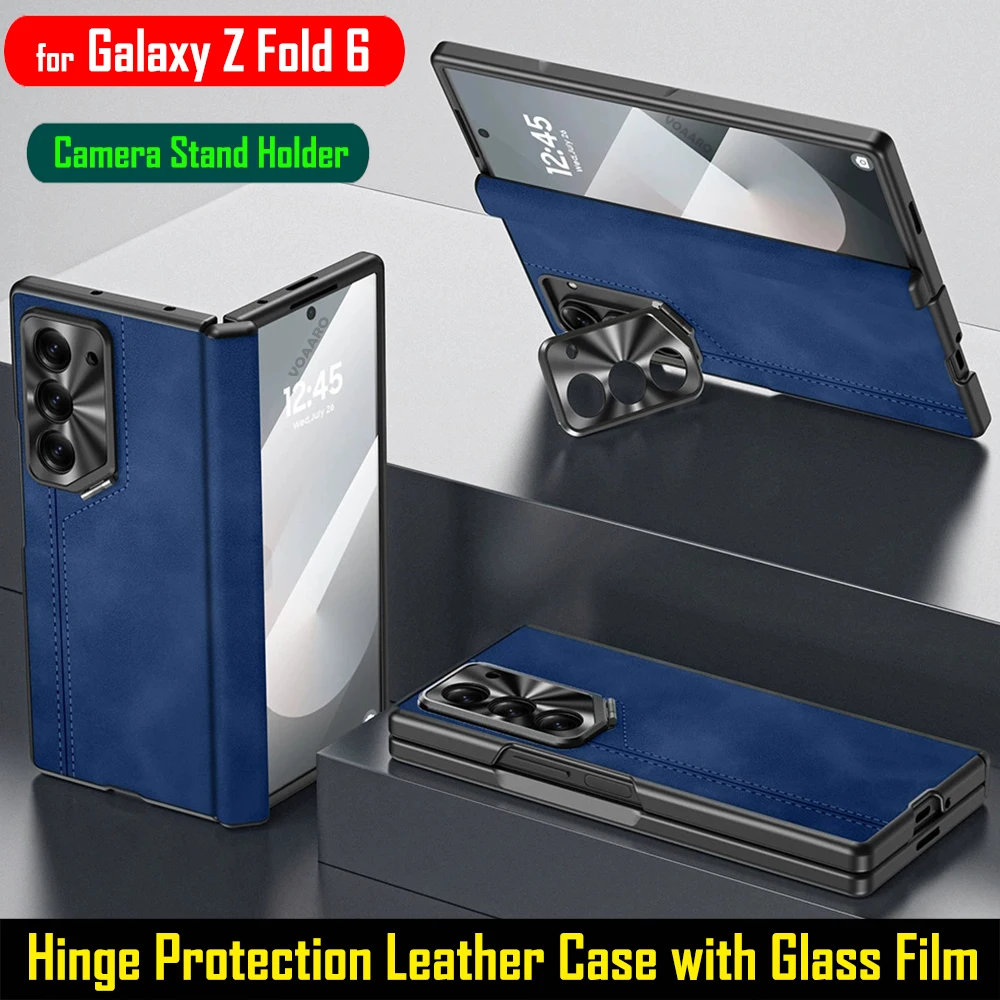 

Camera Stand Leather Funda for Samsung Galaxy Z Fold 6 Hinge Case for Samsung Galaxy Z Fold 6 Case Front Frame with Glass Film