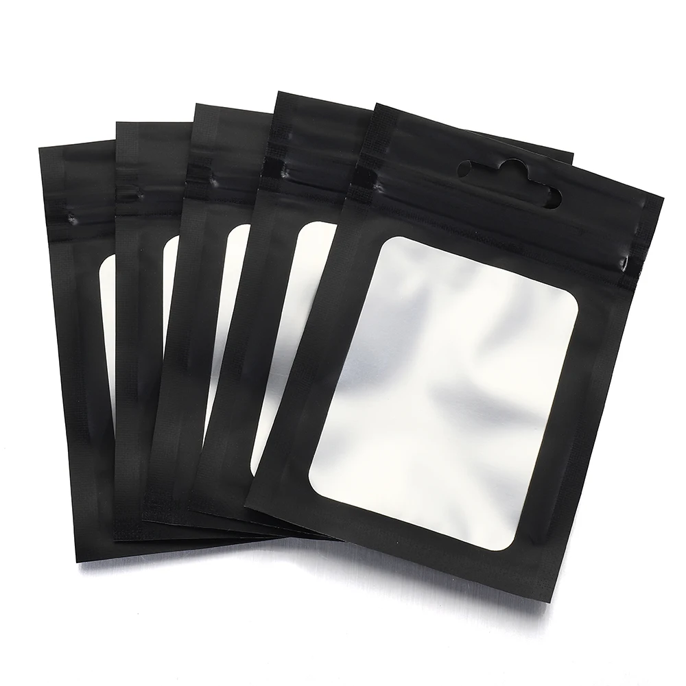 50pcs Black Flat Foil Lock Bags Bath Salt Cosmetic Bag One Side Clear Mini Thick Mylar Resealable Bags Smell Proof Ziplock