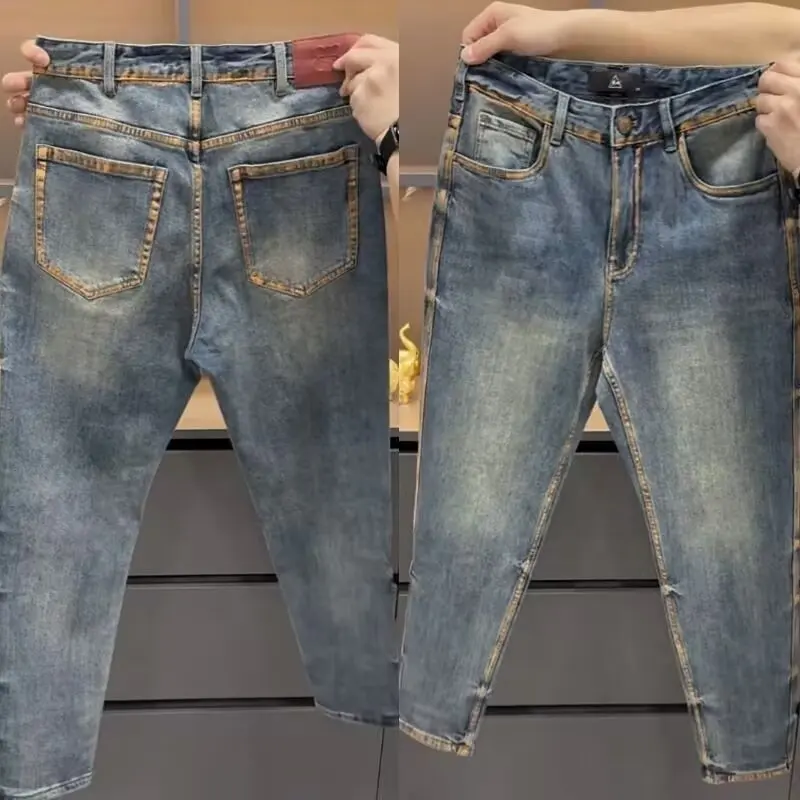 

Luxury Retro Casual Jeans for Men, Spring/Summer 2025 Hot Selling Trendy Slim Fit Washed Blue Skinny Jeans