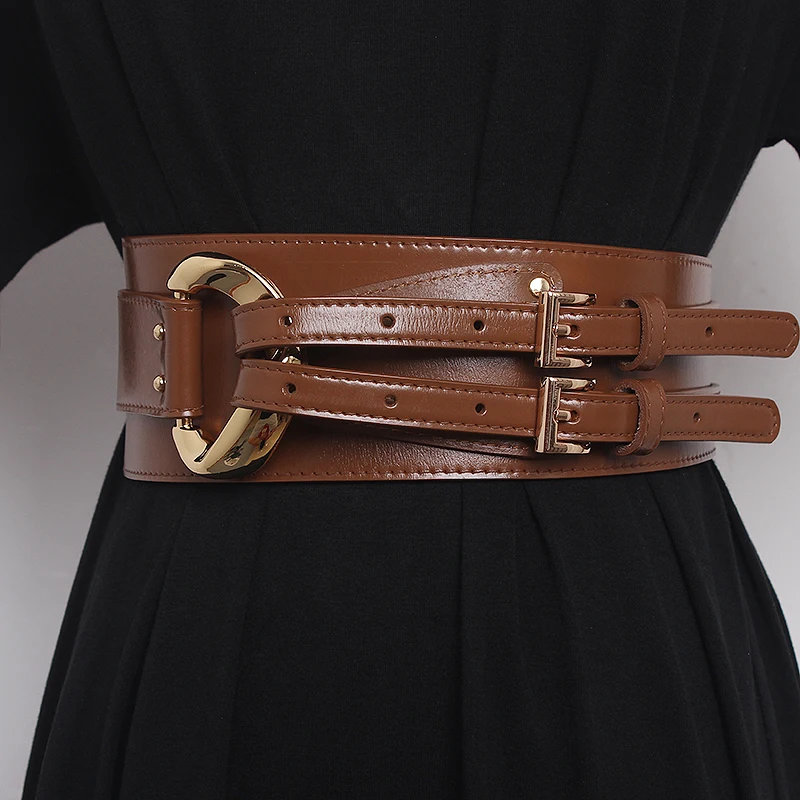 Fashion Wide Cowskin Cummerbund Women\'s Cummerbunds Knot Real Leather Waistbands For Dress Decorate Waist Belt Coat Accessorie