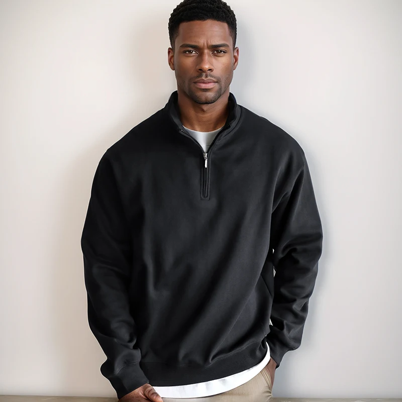 Sweatshirt Male Street Wear Y2k Clothes Heavyweight Oversized Pullover  Half Zip Collar For Gym Workout And Casual Winter Wear