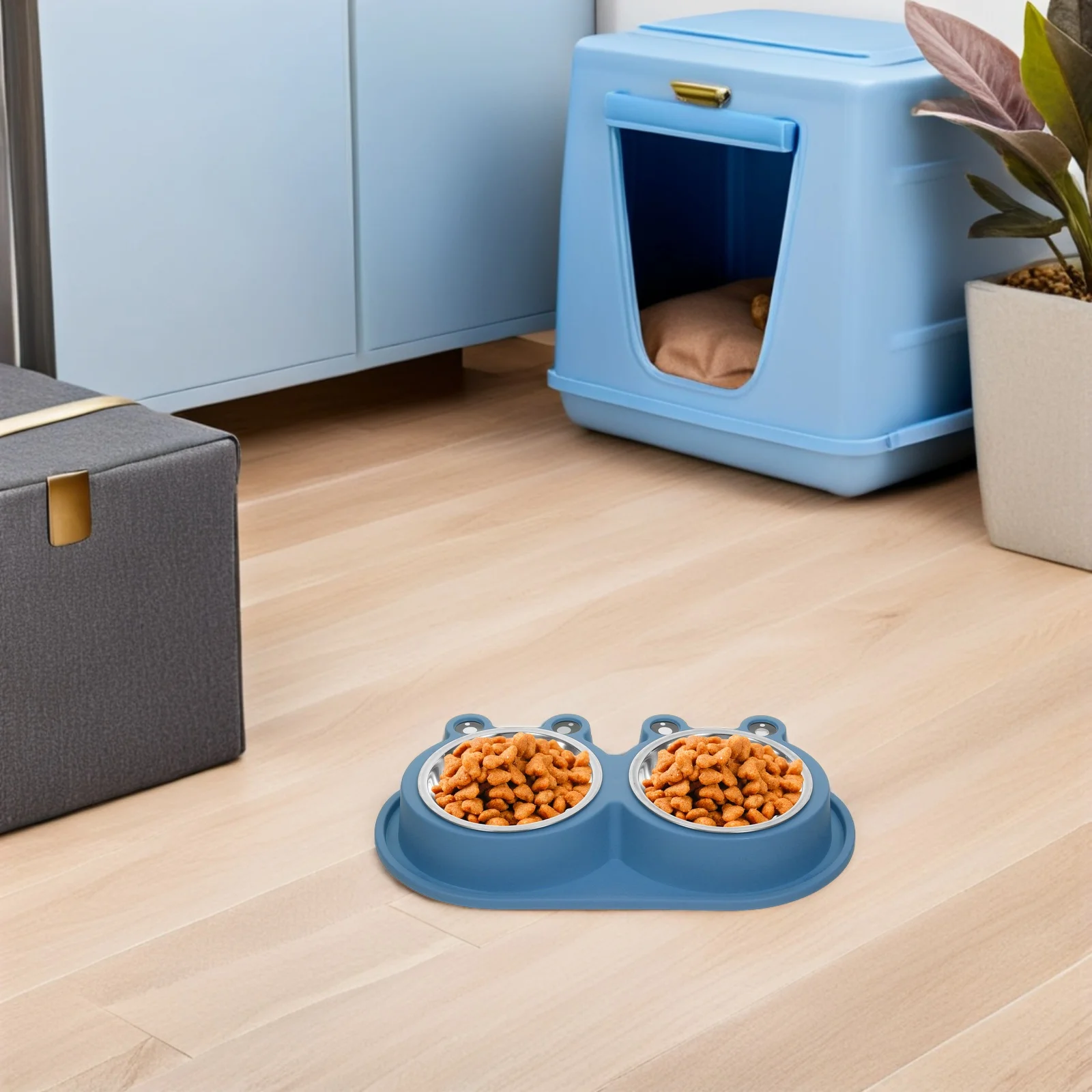 

Dog Set: Anti-Ant Cat Bowl With Moat Design Double Pet Feeder Stainless Steel Food Water Bowl For Cats Puppies Small Dogs