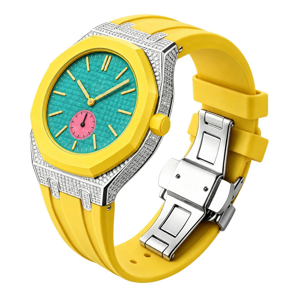 Diamant-Moissanit-Uhrenarmband für Swatch X AP Royal Pop Pocket Edelstahlgehäuse mit Silikonarmbändern Set Ersatzband
