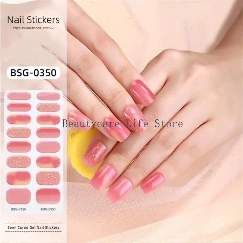 

652C Semi Cured Gel Wraps Patches Manicure Art Decor UV LED Lamp Cured Long Lasting Gel Stickers Full Cover