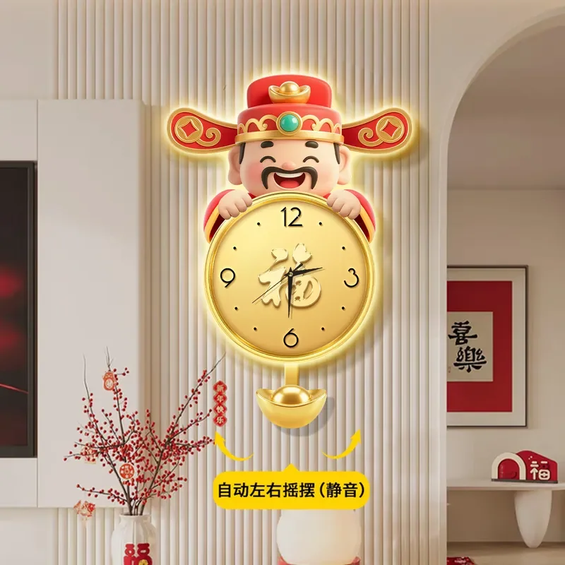 for 2026 New God of Wealth Living Room Wall Clock Dining Room Electronic Swing Clock Premium Household Wall Watch Silent Wall