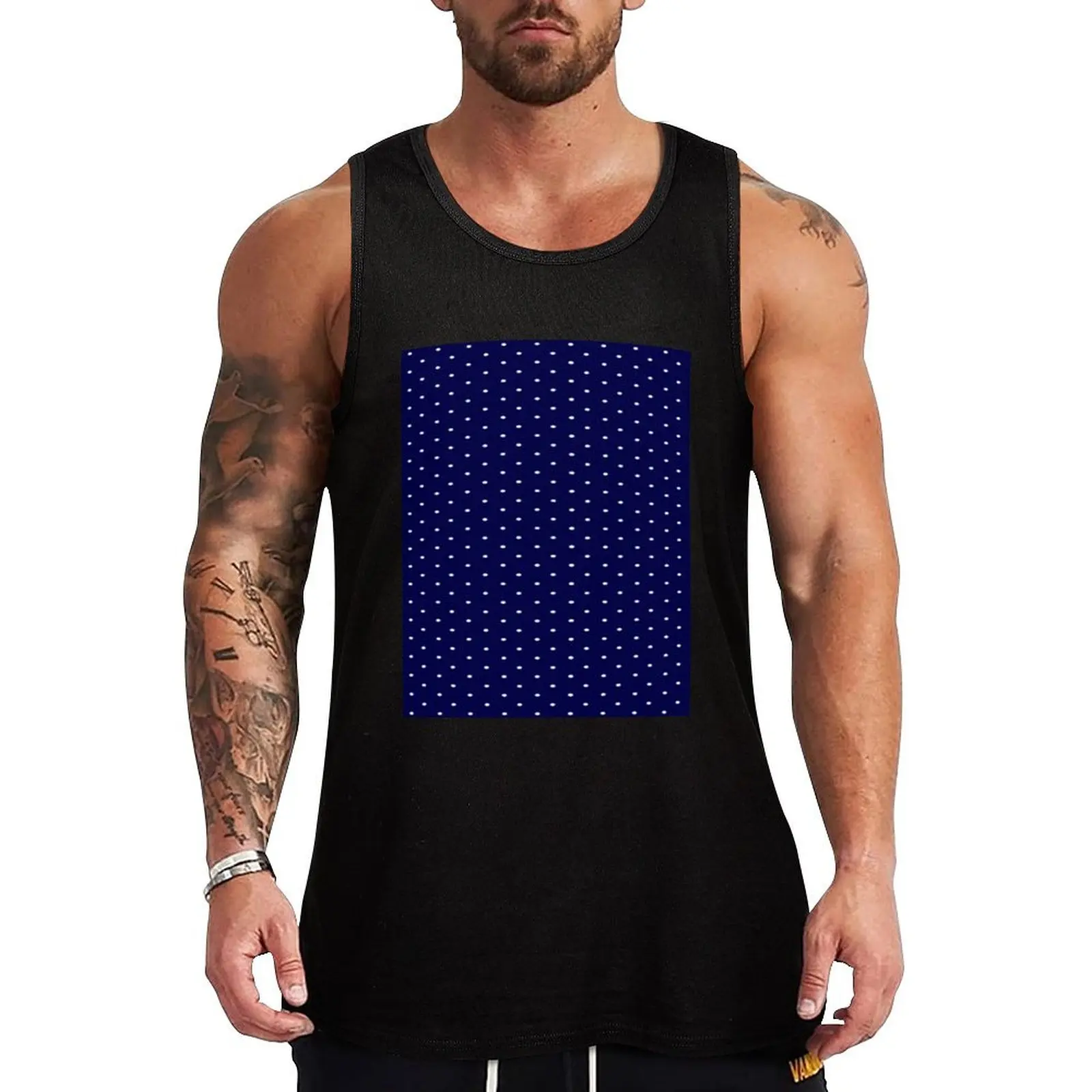 White polka dots on dark navy background Tank Top Men's gym t shirt gym