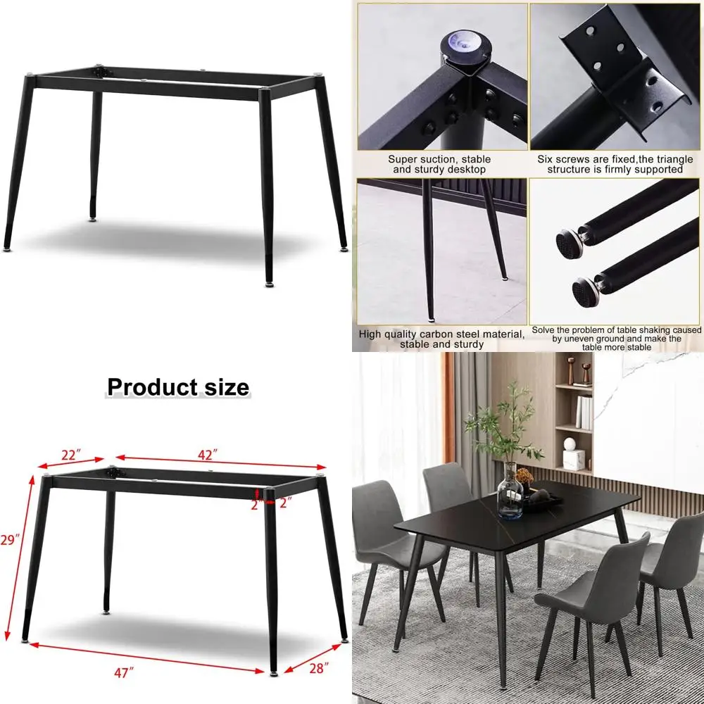 

Industrial Metal Desk Frame with Suction Cups, 6 Seater Dining Table, 1500 lbs Capacity, Black, Heavy Duty