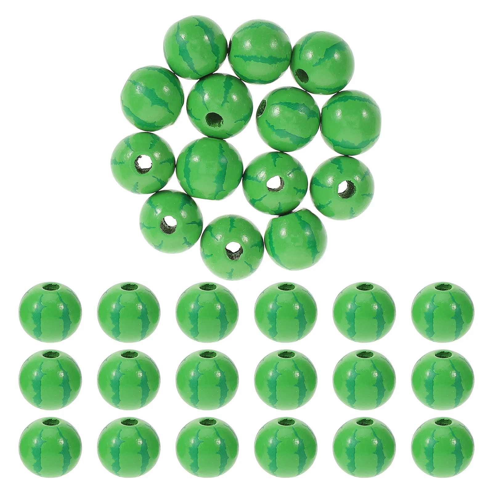 50Pcs Craft Wood Beads Watermelon Design Smooth Round DIY Jewelry Making Beads for Necklace Bracelet Earring Hair Accessories