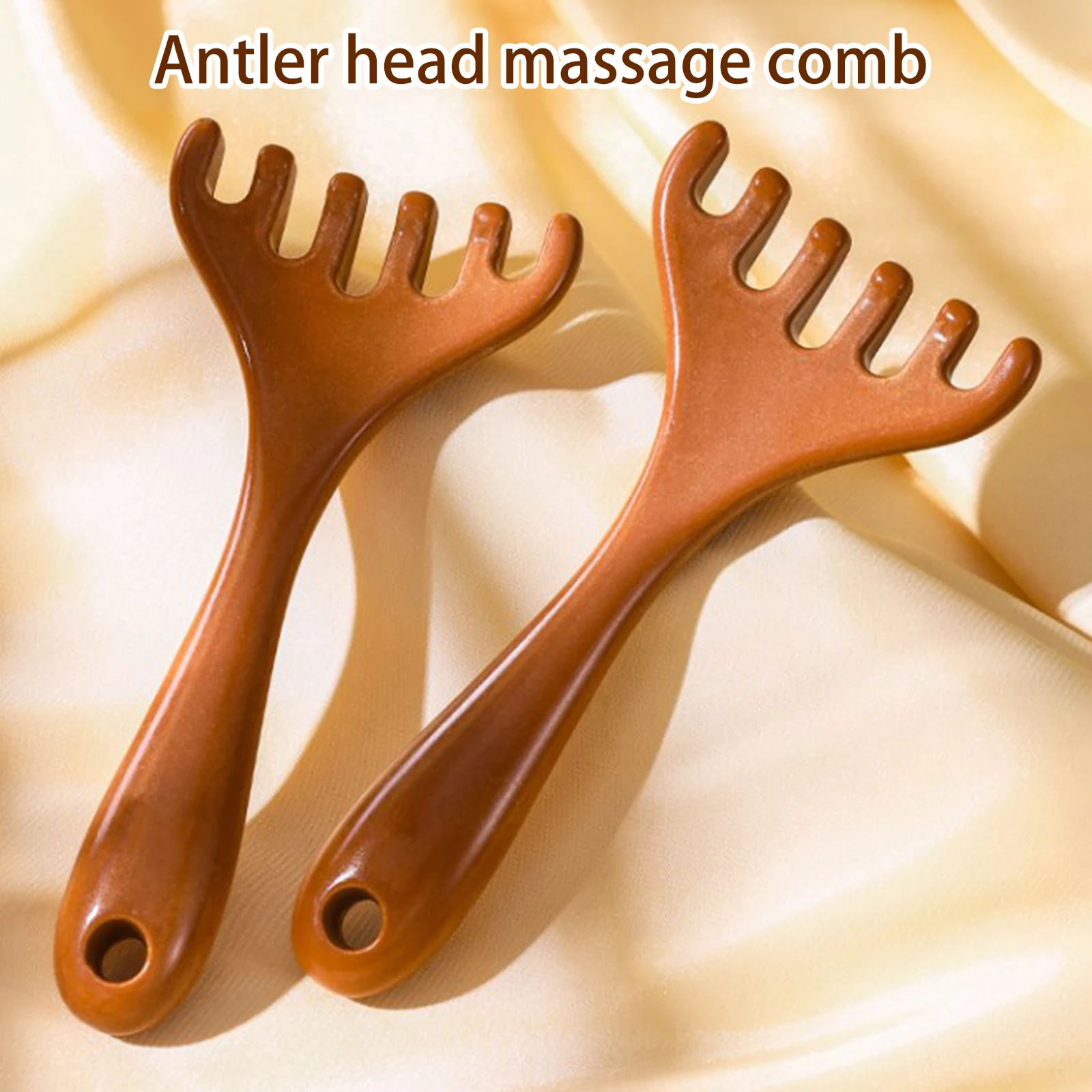 1PC Imitation Sandalwood Six-tooth Long Handle Body Massage Comb Multi-functional Meridian Massage Neck Scalp Facial Scraping