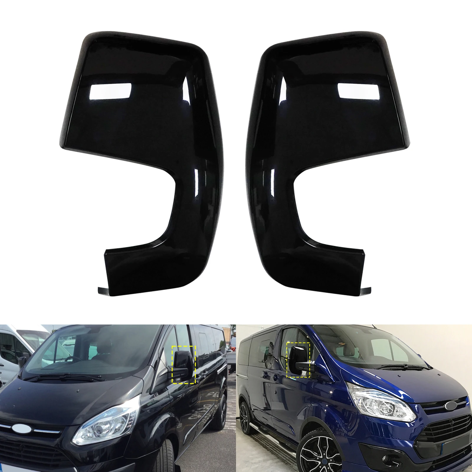For Ford Transit Custom 12-20 Tourneo Custom V362 Door Wing Mirror Cover Cap Casing Gloss Black 1809085 2064127 1809084 2064129