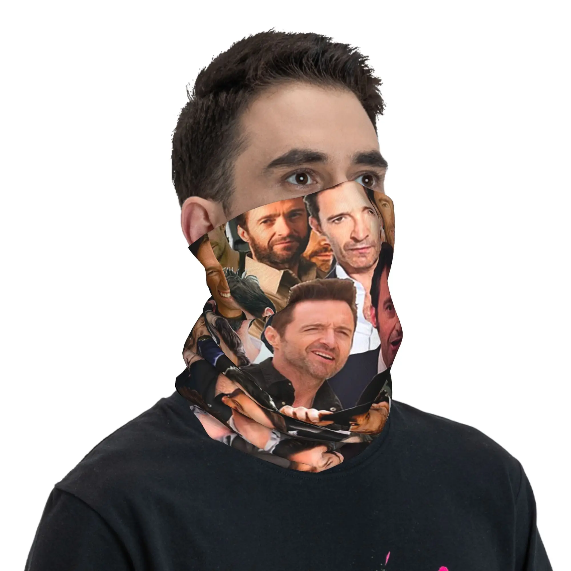 Hugh Jackman Photo Collage Bandana Neck Gaiter Printed Wrap Scarf Headwear Outdoor Sports Unisex Adult Windproof