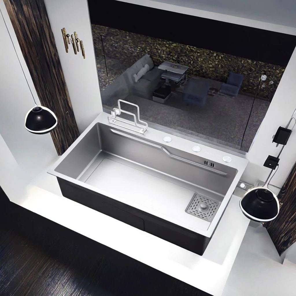 Modern Luxury 304 Stainless Steel Single Bowl Mounted Kitchen Sink 3.0mm Thick Brush Rectangular Bowl Single Hole No Faucet