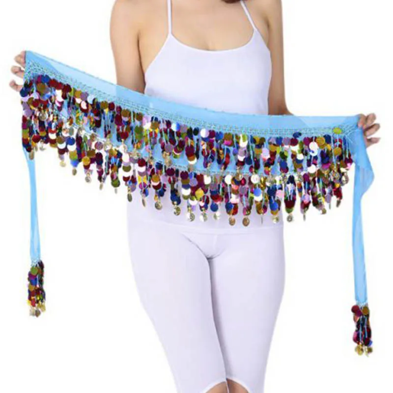 11 colori adulto latino paillettes danza del ventre sciarpa dell'anca arabo sexy cintura di danza del ventre gonna avvolgente triangolo asciugamano dell'anca cintura in vita abiti
