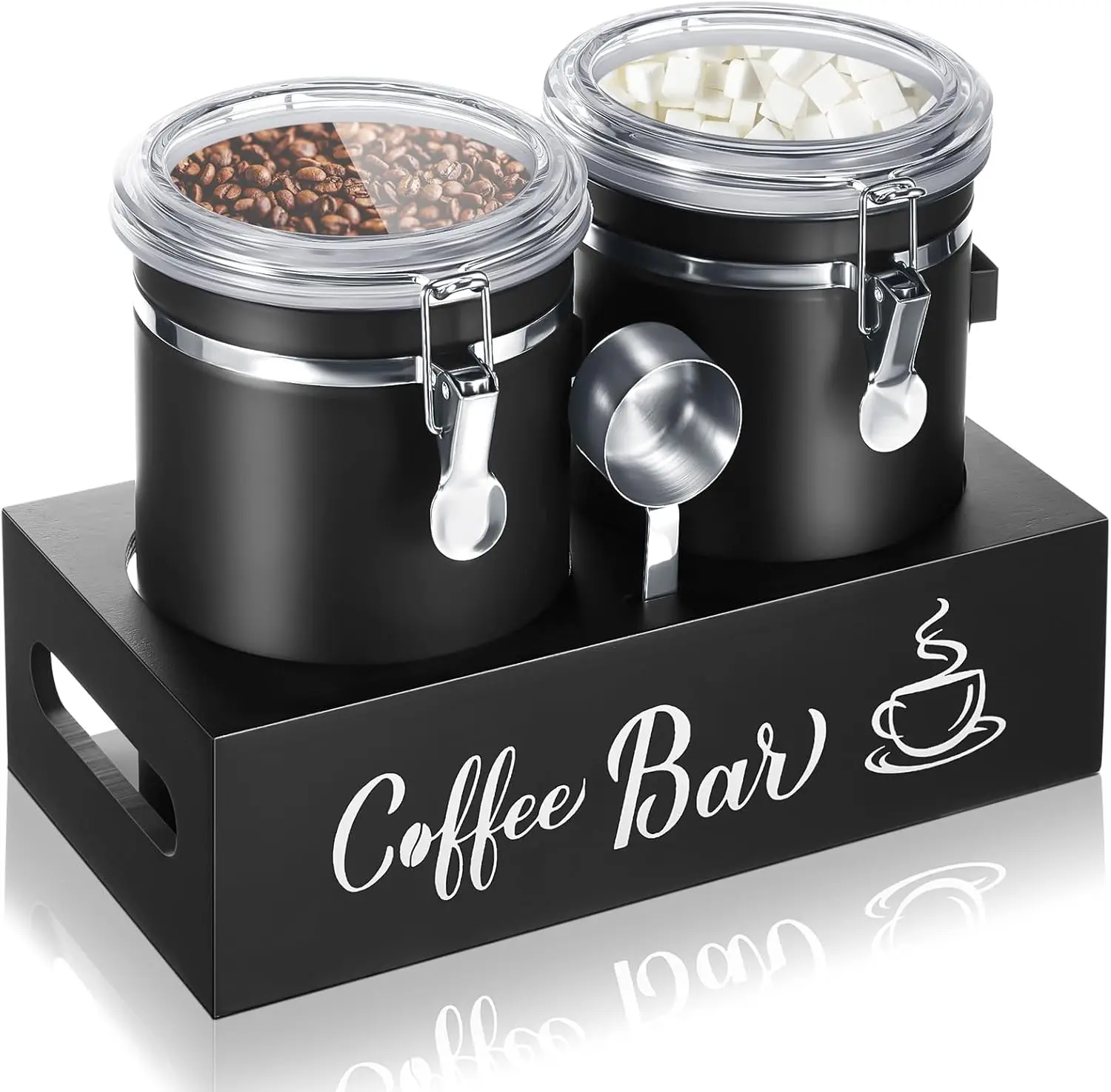 

2 Pcs 66 oz Airtight Coffee Canisters with Scoop, Stainless Steel Storage Jars for Coffee Beans & Grounds (Black)