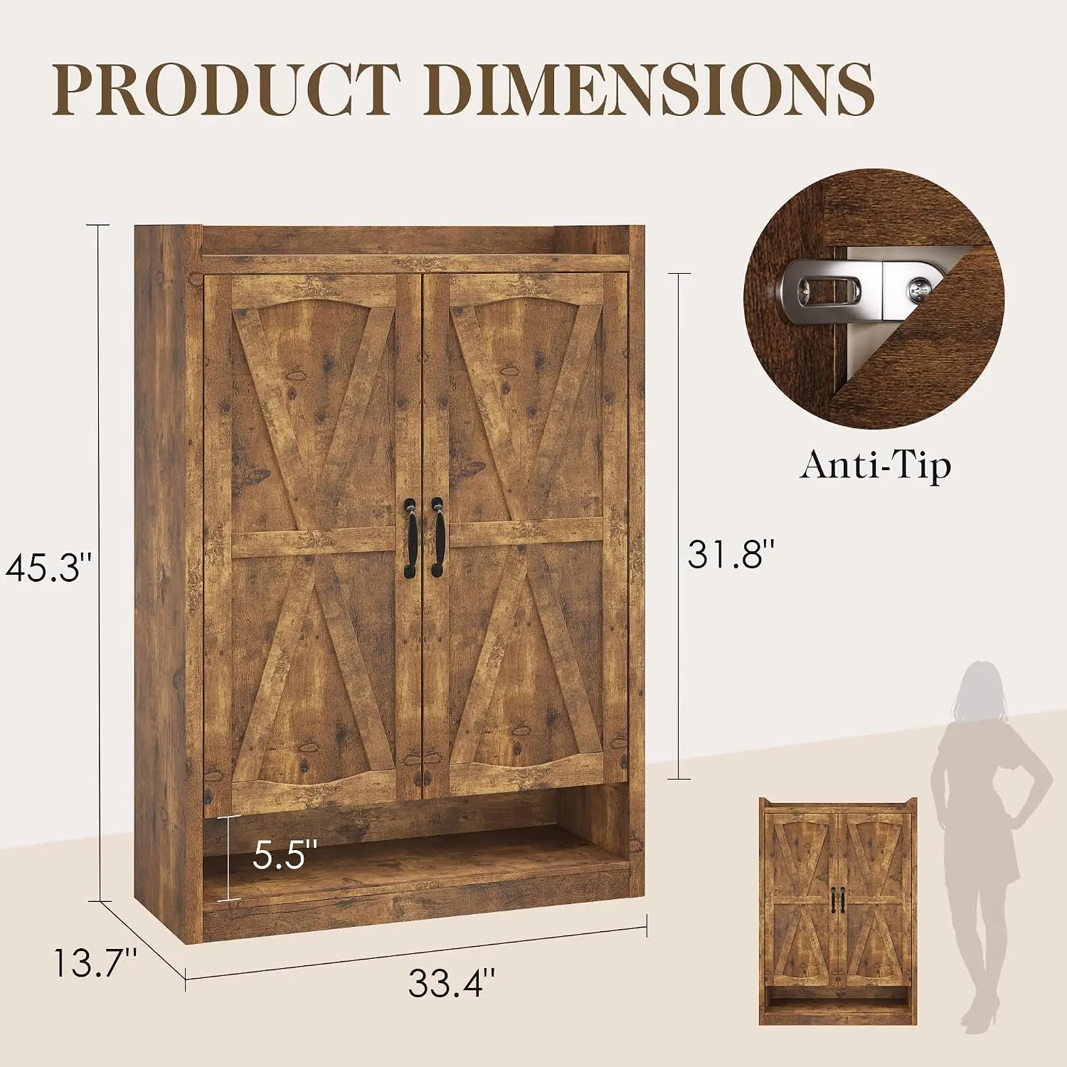 Farmhouse Shoe Cabinet 6-Tier Wooden Organizer with Doors Enclosed Slim Rack for Entryway Foyer Hallway Rustic Brown, Customized