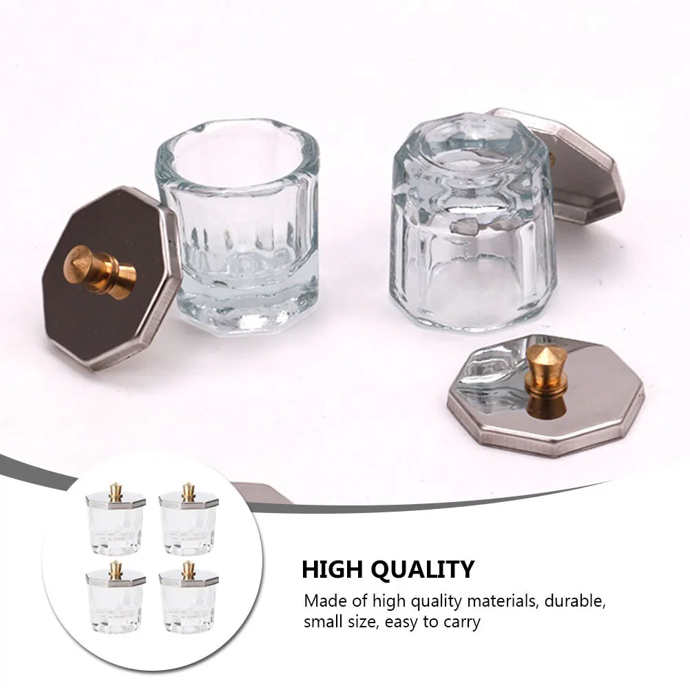 

4pcs Glass Nail Art Bowl Lid Clear Acrylic Liquid Powder Container Durable Spill-Proof Manicure Art Bowl Gift For Women