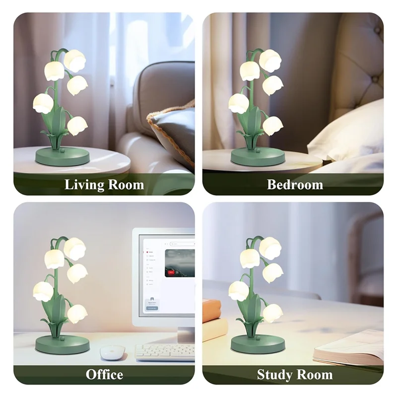 

【HOT】Vintage Flower Table Lamp For Home, 5 Lily Of The Valley Bedside Lamps 3 Color Modes Nightstand Lamp For Bedroom US Plug